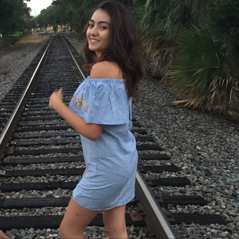 Cute Off the Shoulder striped Love, Fire dress